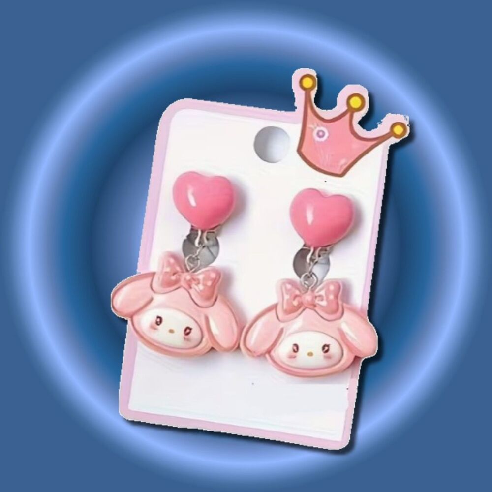Sanrio My Melody Pink Heart Clip-On Earrings Dangle Puffy Hearts